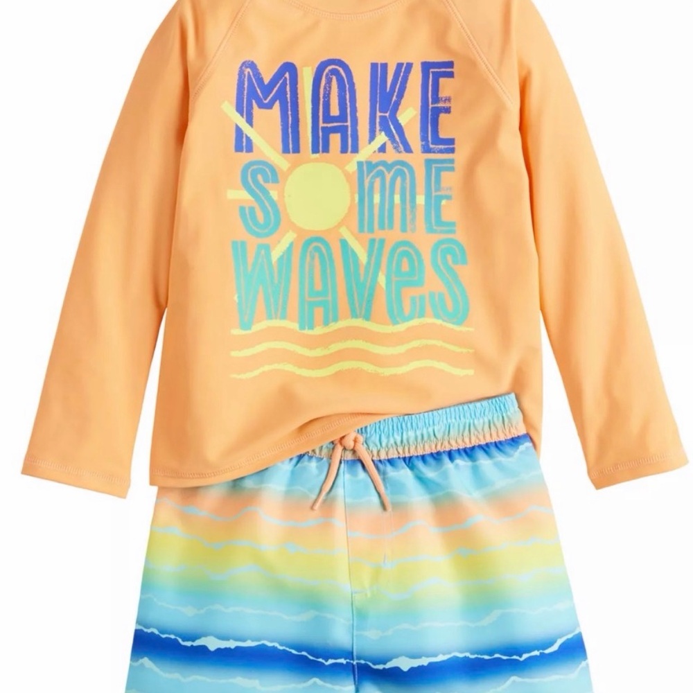 Jumping Beans Orange and Blue Kids Swim Rashguard Set